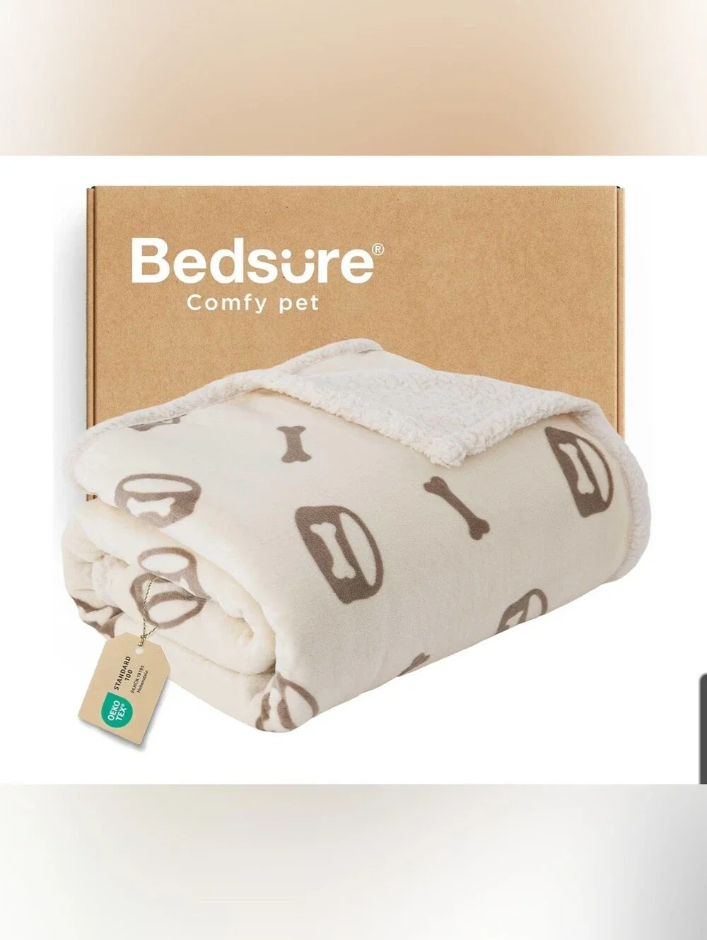 Bedsure Cream Sherpa Dog Waterproof Blanket with Bone Print